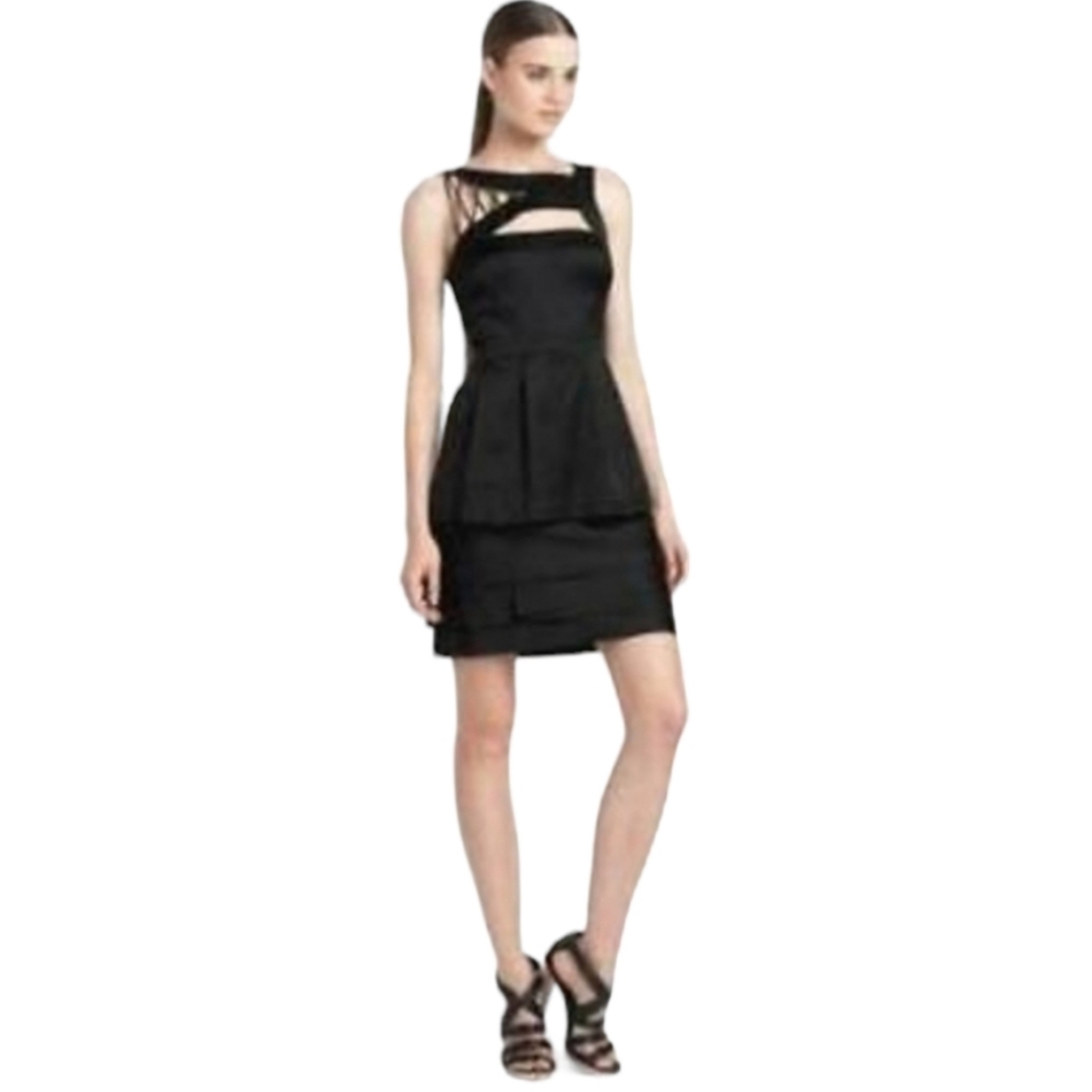 BCBG Black rock n' roll peplum dress with string detail - size 2